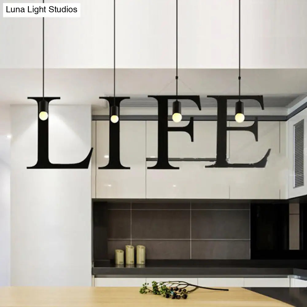 Industrial Black Stainless Steel Letter Pendant Light Fixture For Bedroom