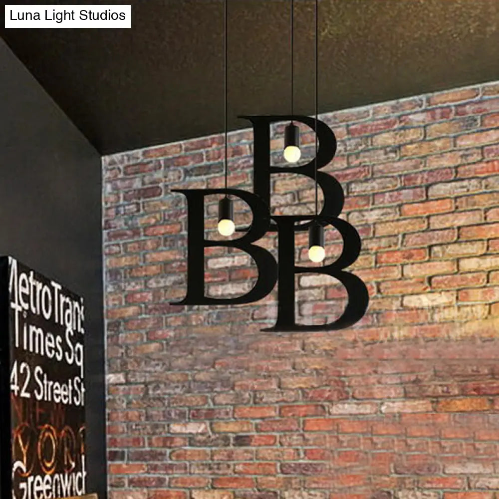 Industrial Black Stainless Steel Letter Shaped Pendant Light Fixture - Adjustable Ceiling Lighting