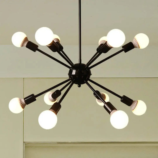 Industrial Black Starburst Chandelier Lighting - 12 Bulbs Adjustable Cord Ideal For Restaurants