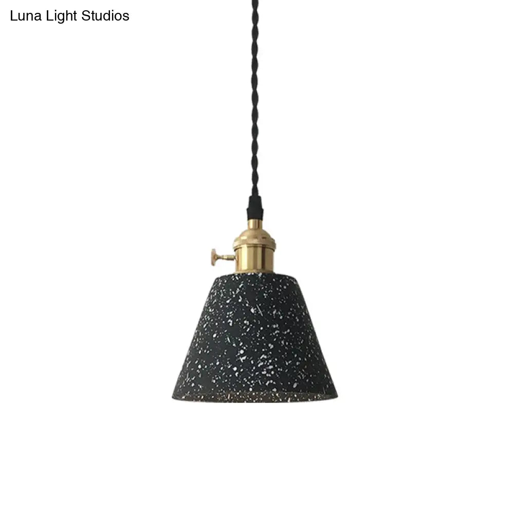 Industrial Cement Pendant Light - Black Tapered Ceiling Suspension Lamp For Living Room