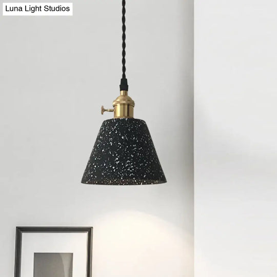 Industrial Cement Pendant Light - Black Tapered Ceiling Suspension Lamp For Living Room