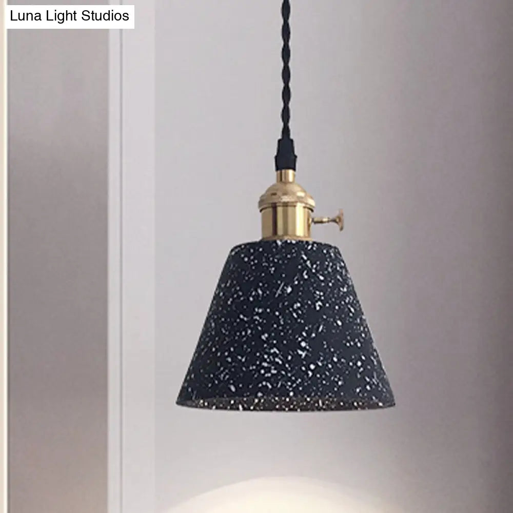 Industrial Cement Pendant Light - Black Tapered Ceiling Suspension Lamp For Living Room