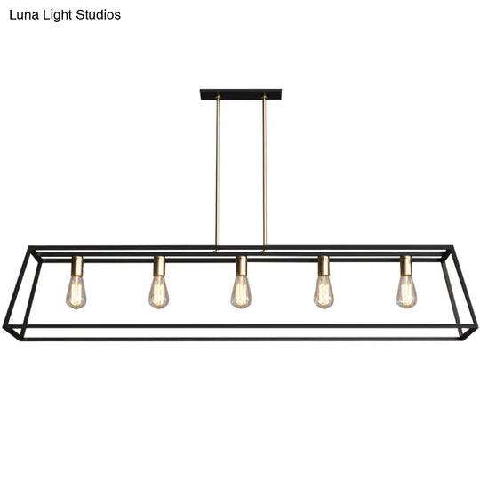 Industrial Black Trapezoid Island Light: 5-Bulb Metal Fixture For Dining Room Ceiling Suspension