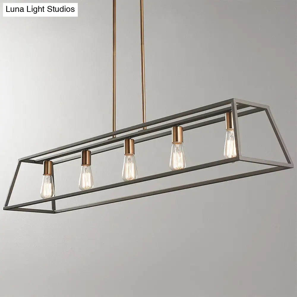 Industrial Black Trapezoid Island Light: 5-Bulb Metal Fixture For Dining Room Ceiling Suspension