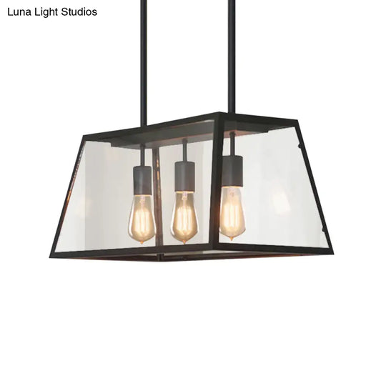 Industrial Black Trapezoid Kitchen Island Light With 3 Clear Glass Bulbs