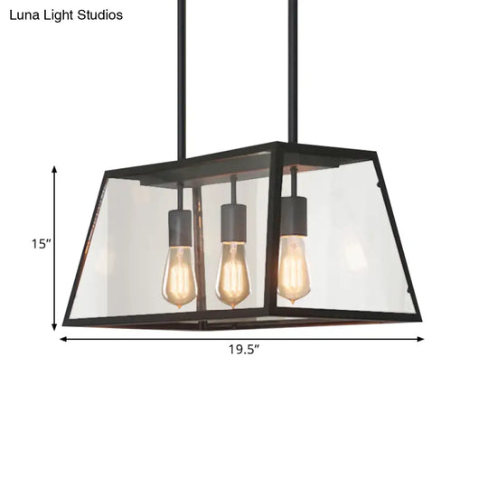 Industrial Black Trapezoid Kitchen Island Light With 3 Clear Glass Bulbs