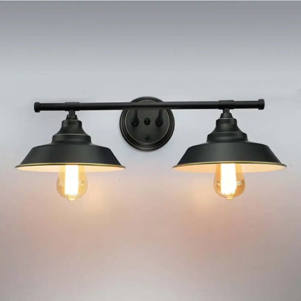 Industrial Black Wall Lamp With Round Backplate - 2 Lights Sconce For Living Room Or Barn