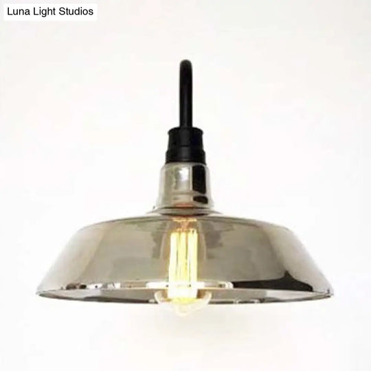 Industrial Black Wall Sconce Lighting With Smoked Glass Barn Shade - One Bulb For Living Room