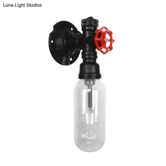 Industrial Black Wall Sconce With Clear Glass Light For Living Room