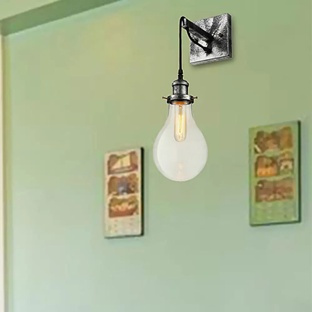 Industrial Black Wall Sconce With Clear Glass Shade And 1 Light For Living Room