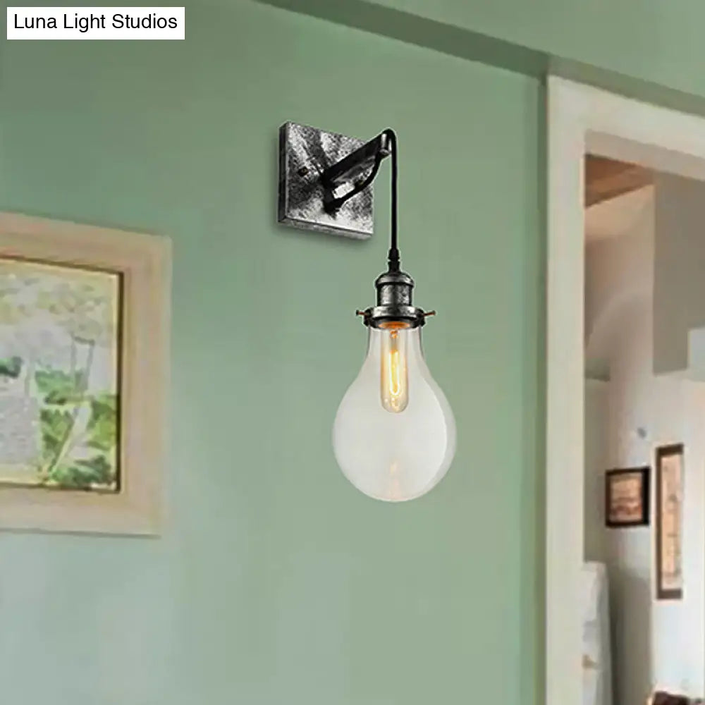 Industrial Black Wall Sconce With Clear Glass Shade And 1 Light For Living Room