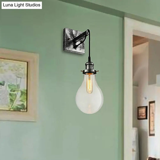 Industrial Black Wall Sconce With Clear Glass Shade And 1 Light For Living Room