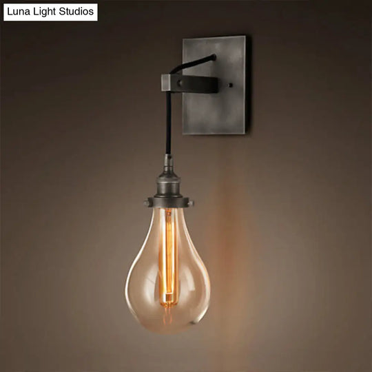 Industrial Black Wall Sconce With Clear Glass Shade And 1 Light For Living Room