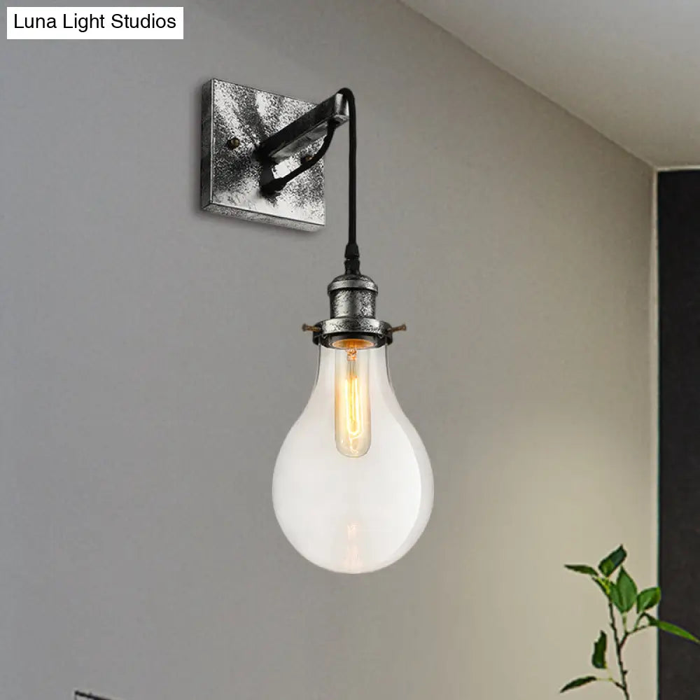 Industrial Black Wall Sconce With Clear Glass Shade And 1 Light For Living Room