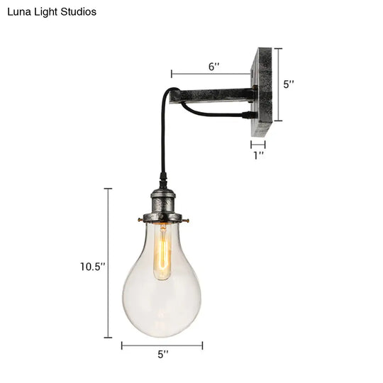 Industrial Black Wall Sconce With Clear Glass Shade And 1 Light For Living Room