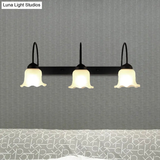 Industrial Black Wall Sconce With Opal Glass Shade For Living Room Lighting - 3 Bulb Fixture