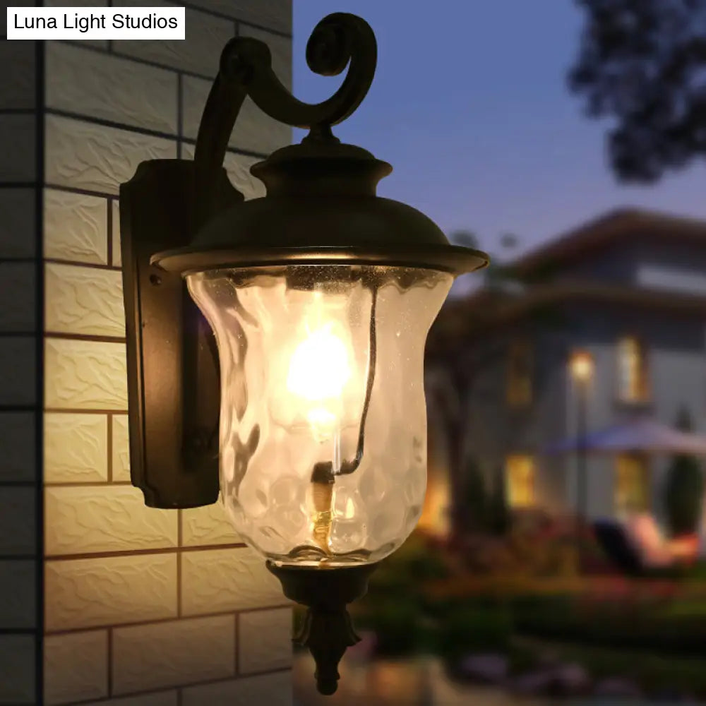 Industrial Black Water Glass Wall Mounted Light Fixture With Urn Design - 1 Bulb | Outdoor Lighting