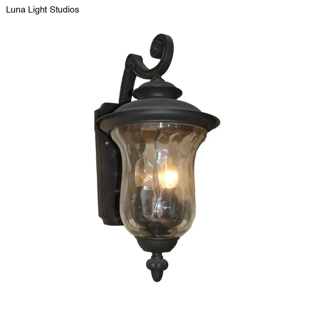 Industrial Black Water Glass Wall Mounted Light Fixture With Urn Design - 1 Bulb | Outdoor Lighting