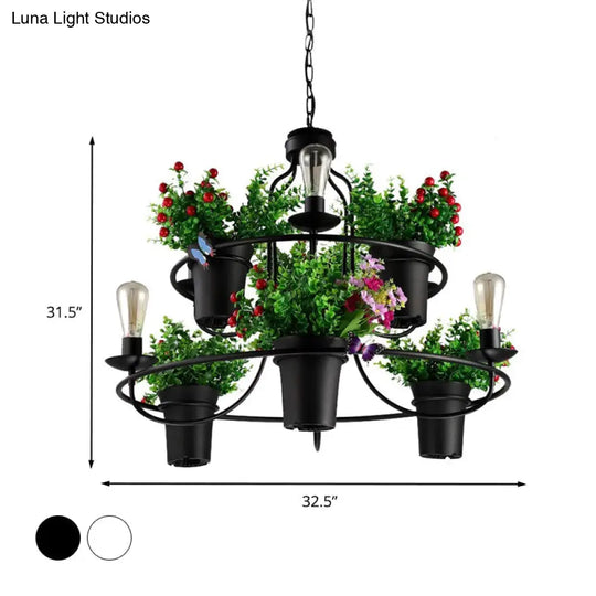 Industrial Black/White Metal Led Plant Pendant Light - 6 Lights 1/2 Tiers. Perfect For Restaurants.