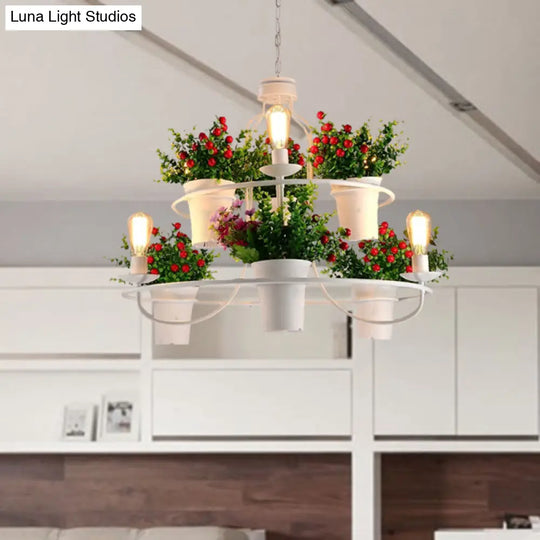 Industrial Black/White Metal Led Plant Pendant Light - 6 Lights 1/2 Tiers. Perfect For Restaurants.