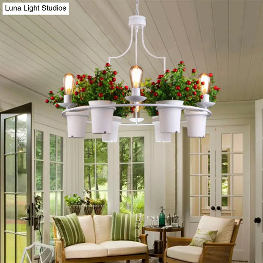 Industrial Black/White Metal Led Plant Pendant Light - 6 Lights 1/2 Tiers. Perfect For Restaurants.