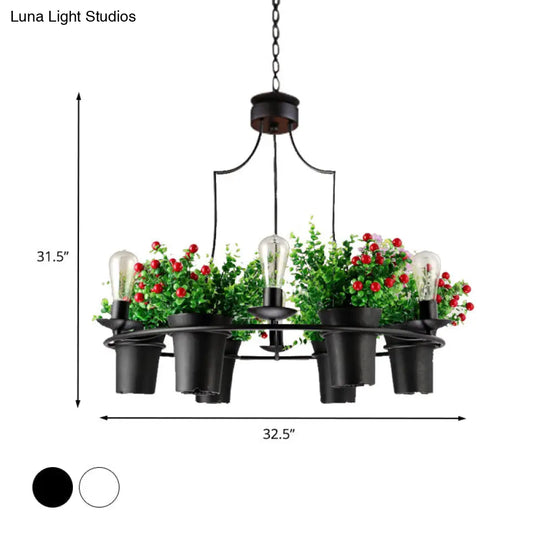 Industrial Metal Led Plant Pendant Chandelier - 6 Lights 1/2 Tiers Black/White | Perfect For