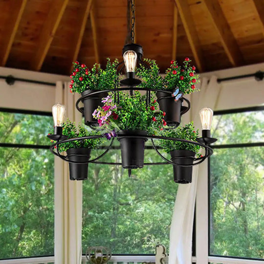 Industrial Black/White Metal Led Plant Pendant Light - 6 Lights 1/2 Tiers. Perfect For Restaurants.