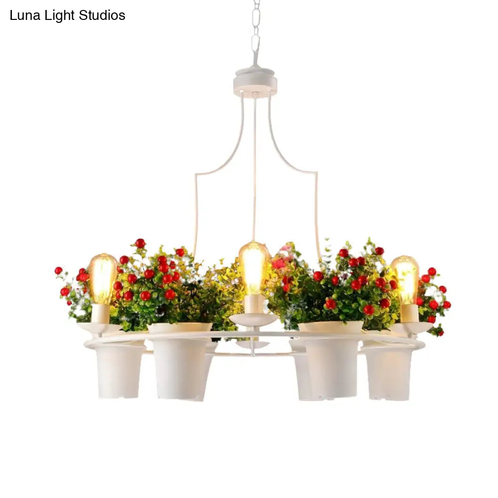 Industrial Black/White Metal Led Plant Pendant Light - 6 Lights 1/2 Tiers. Perfect For Restaurants.