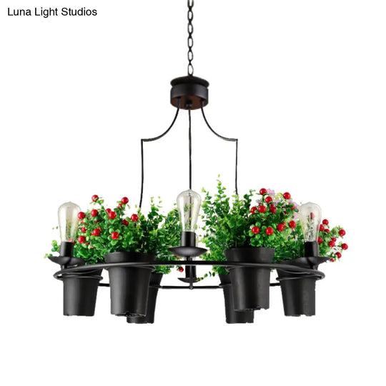 Industrial Black/White Metal Led Plant Pendant Light - 6 Lights 1/2 Tiers. Perfect For Restaurants.