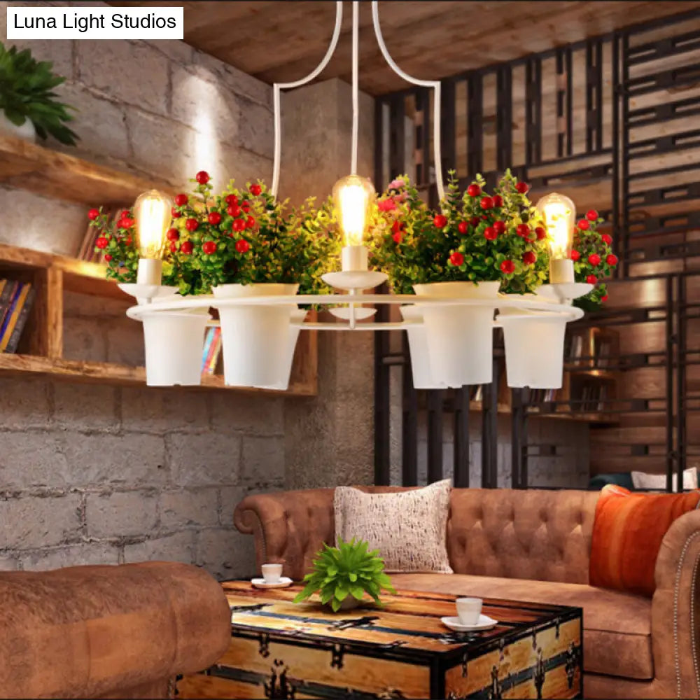 Industrial Metal Led Plant Pendant Chandelier - 6 Lights 1/2 Tiers Black/White | Perfect For