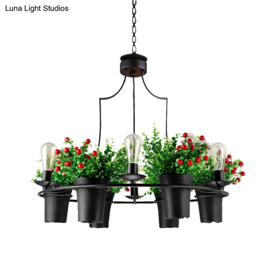 Industrial Metal Led Plant Pendant Chandelier - 6 Lights 1/2 Tiers Black/White | Perfect For