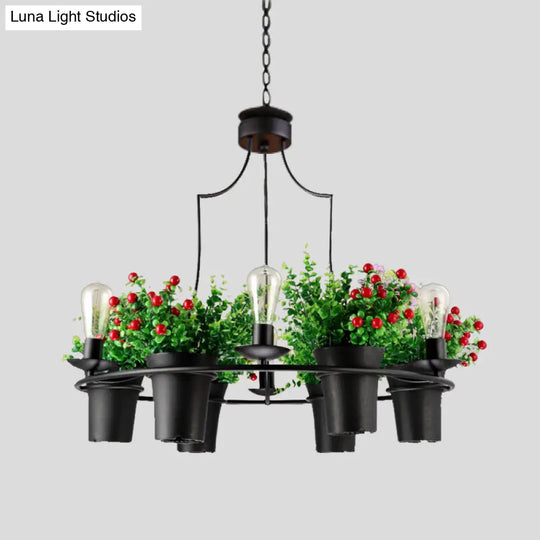 Industrial Metal Led Plant Pendant Chandelier - 6 Lights 1/2 Tiers Black/White | Perfect For