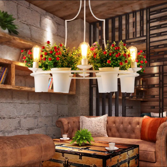 Industrial Black/White Metal Led Plant Pendant Light - 6 Lights 1/2 Tiers. Perfect For Restaurants.