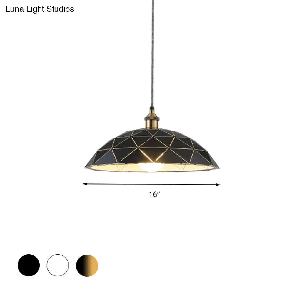 Industrial Black/White Metal Pendant Light For Living Room - 1 Dome Suspension Lamp 13/16/19.5 Wide