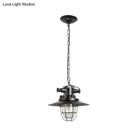 Industrial Black Metal Pendant Light With Clear Glass Shade