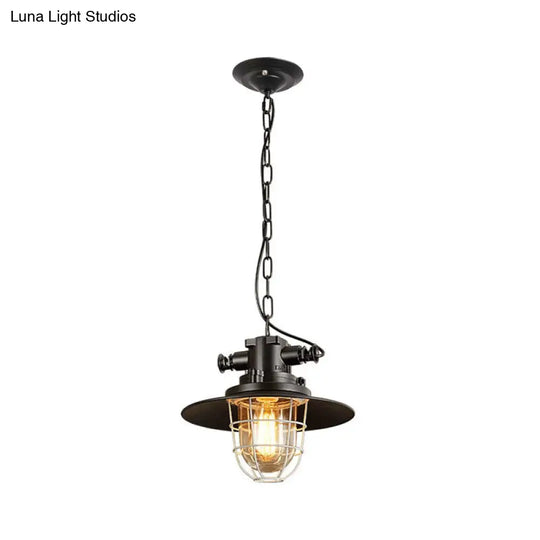 Industrial Black Metal Pendant Light With Clear Glass Shade