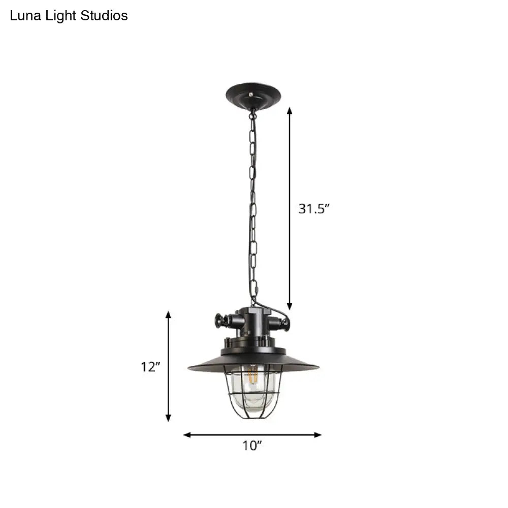 Industrial Black Metal Pendant Light With Clear Glass Shade