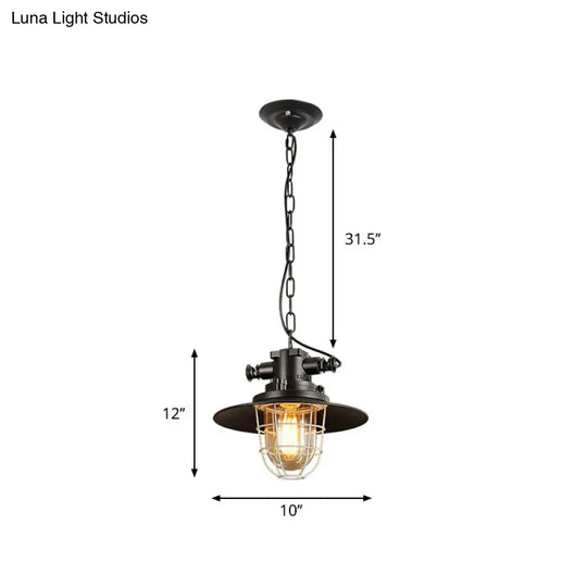 Industrial Black Metal Pendant Light With Clear Glass Shade