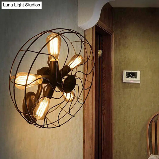 Industrial Black Wire Frame Wall Sconce With Fan Design - 5 Lights Metal Corridor Mount
Or
Black