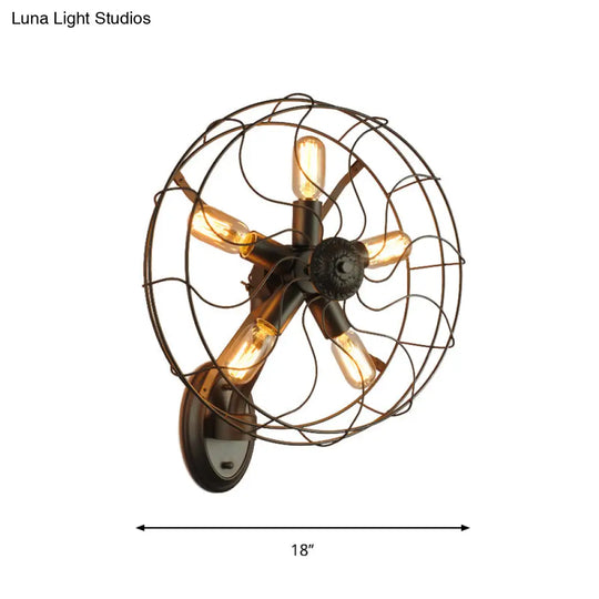 Industrial Black Wire Frame Wall Sconce With Fan Design - 5 Lights Metal Corridor Mount
Or
Black