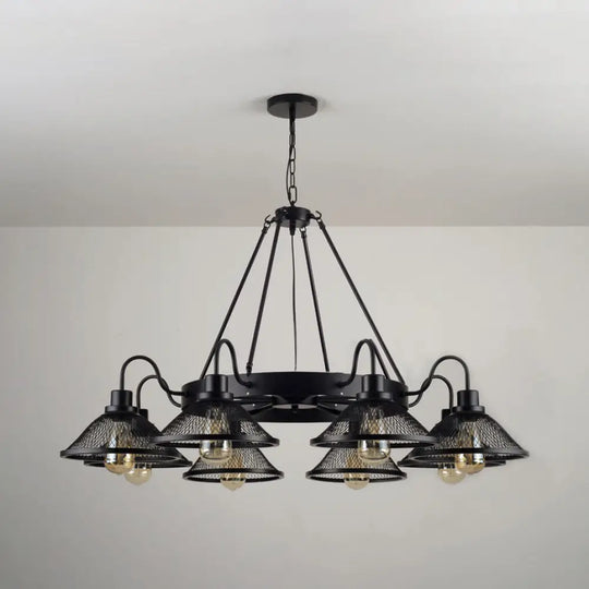 Industrial Black Wire Mesh Chandelier - 6/8-Light Flared Ceiling Light For Restaurant 8 / Down