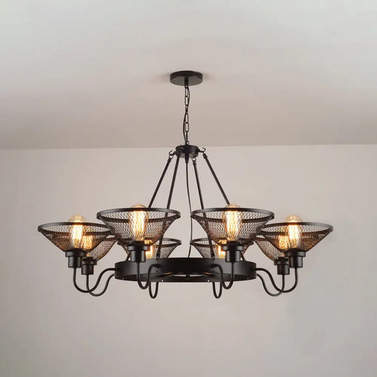 Industrial Black Wire Mesh Chandelier - 6/8-Light Flared Ceiling Light For Restaurant 8 / Up