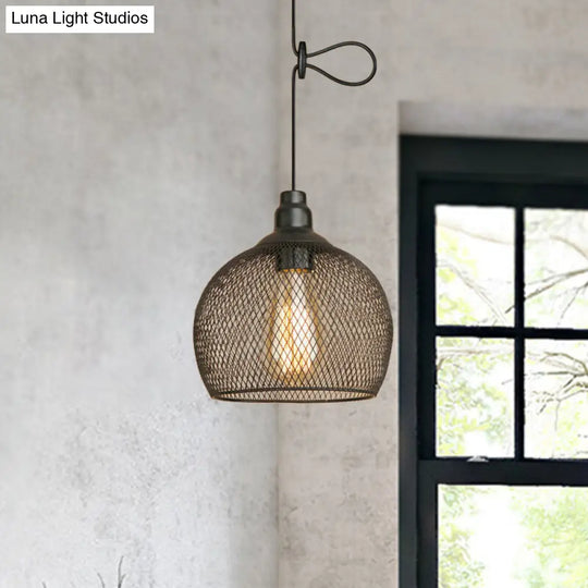 Industrial Wire Mesh Metal Pendant Light - Adjustable Height Black Finish / A