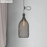 Industrial Black Wire Mesh Pendant Light With Height Adjustable Hanging Lamp For Dining Room
