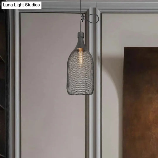 Industrial Black Wire Mesh Pendant Light With Height Adjustable Hanging Lamp For Dining Room