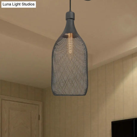 Industrial Black Wire Mesh Pendant Light With Height Adjustable Hanging Lamp For Dining Room