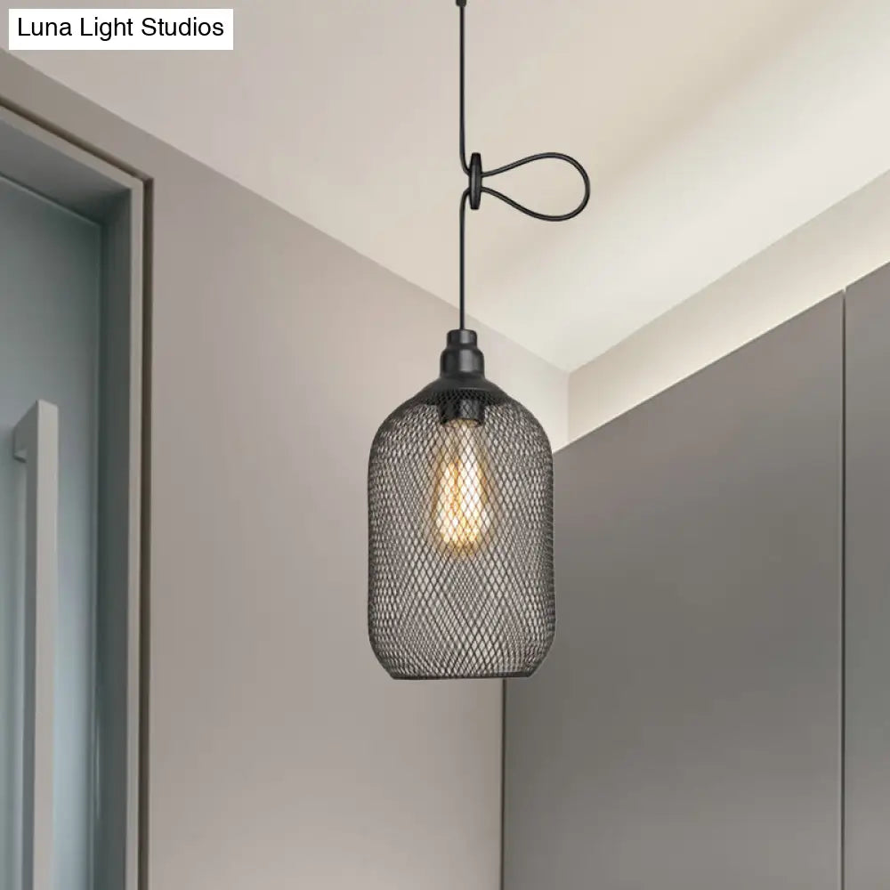 Industrial Black Wire Mesh Pendant Light With Height Adjustable Hanging Lamp For Dining Room