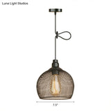 Industrial Black Wire Mesh Pendant Light With Height Adjustable Hanging Lamp For Dining Room