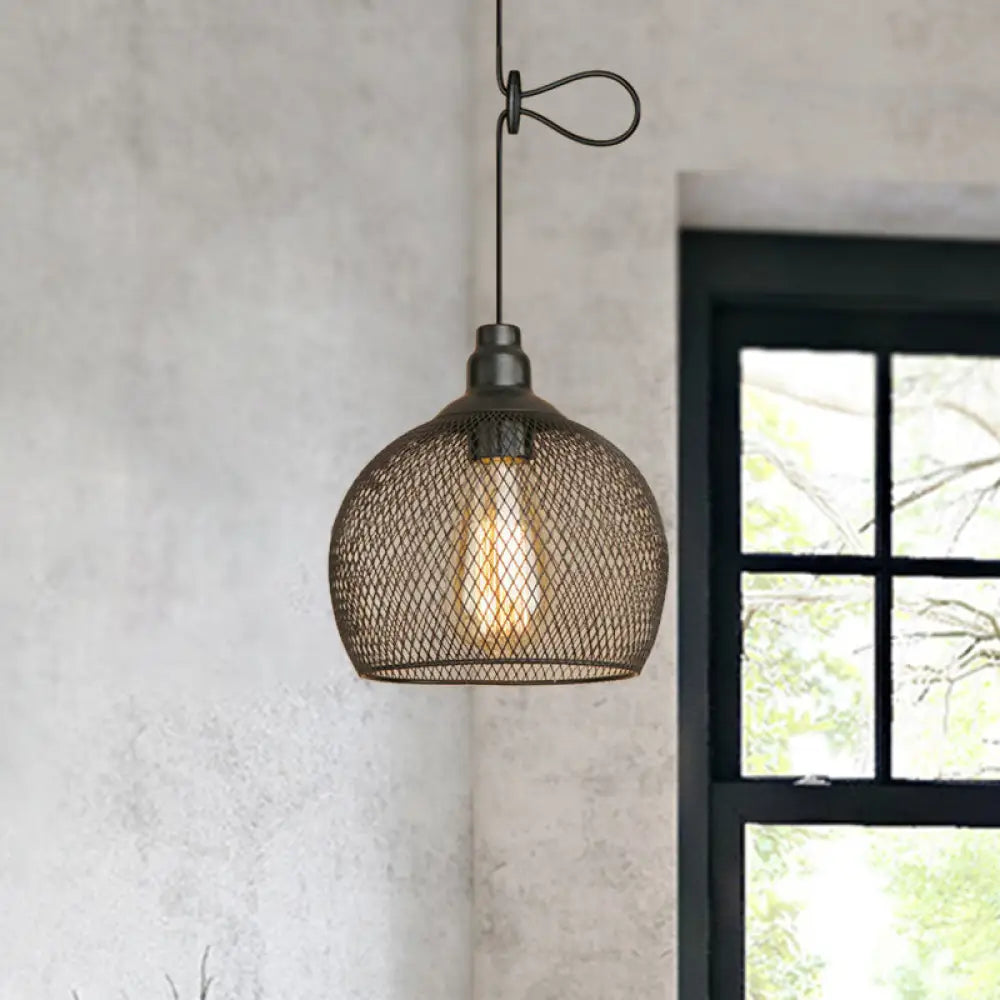 Industrial Black Wire Mesh Pendant Light With Height Adjustable Hanging Lamp For Dining Room / A