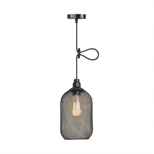 Industrial Black Wire Mesh Pendant Light With Height Adjustable Hanging Lamp For Dining Room / B